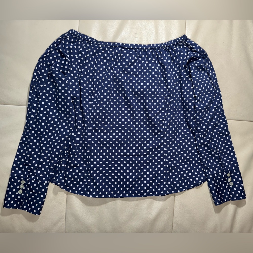 Lauren Ralph Lauren Navy & White Polka Dot Off-The-Shoulder Long Sleeve Top - Picture 8 of 10